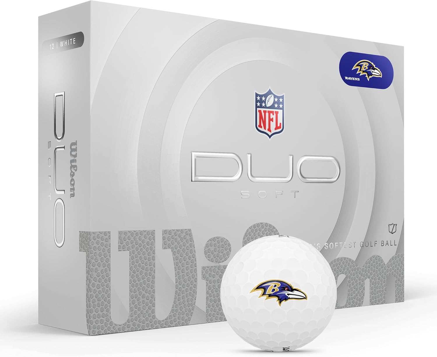 WILSON 2025 Duo Soft NFL Golf Ball - 12 Balls, White,  Baltimore Ravens